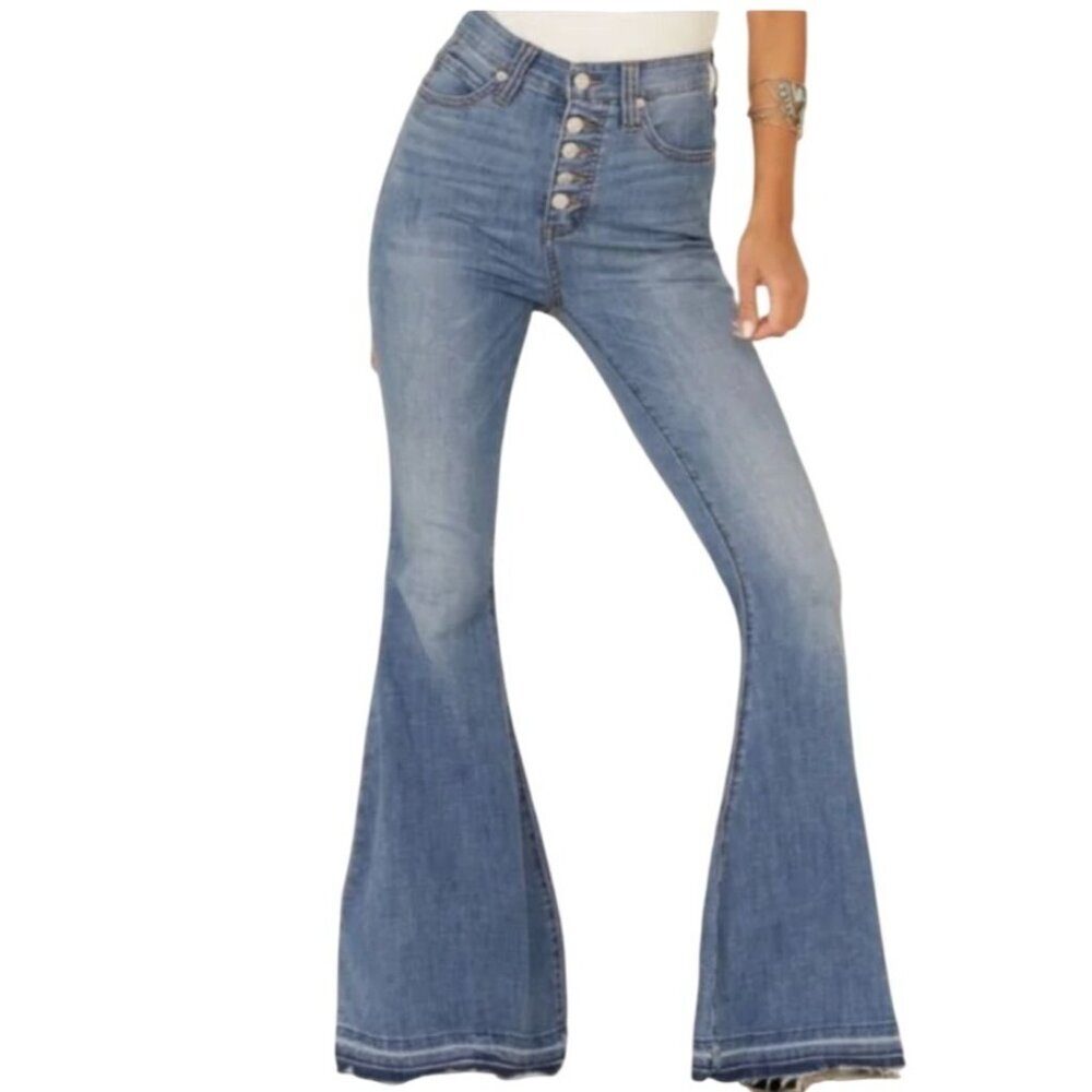We The Free Irreplaceable Bell Bottom Button Fly Jeans Free People size 31 - Picture 1 of 13